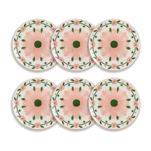 Lot de 6 assiettes plates 27cm en porcelaine blanc et rose floral PRIMAVERA