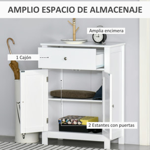 kleankin Armario de Baño con 1 Cajón 2 Puertas y Estante Interior Ajustable Mueble Auxiliar de Almacenaje Multifuncional para Salón Cocina Antivuelco 60x30x80 cm Blanco