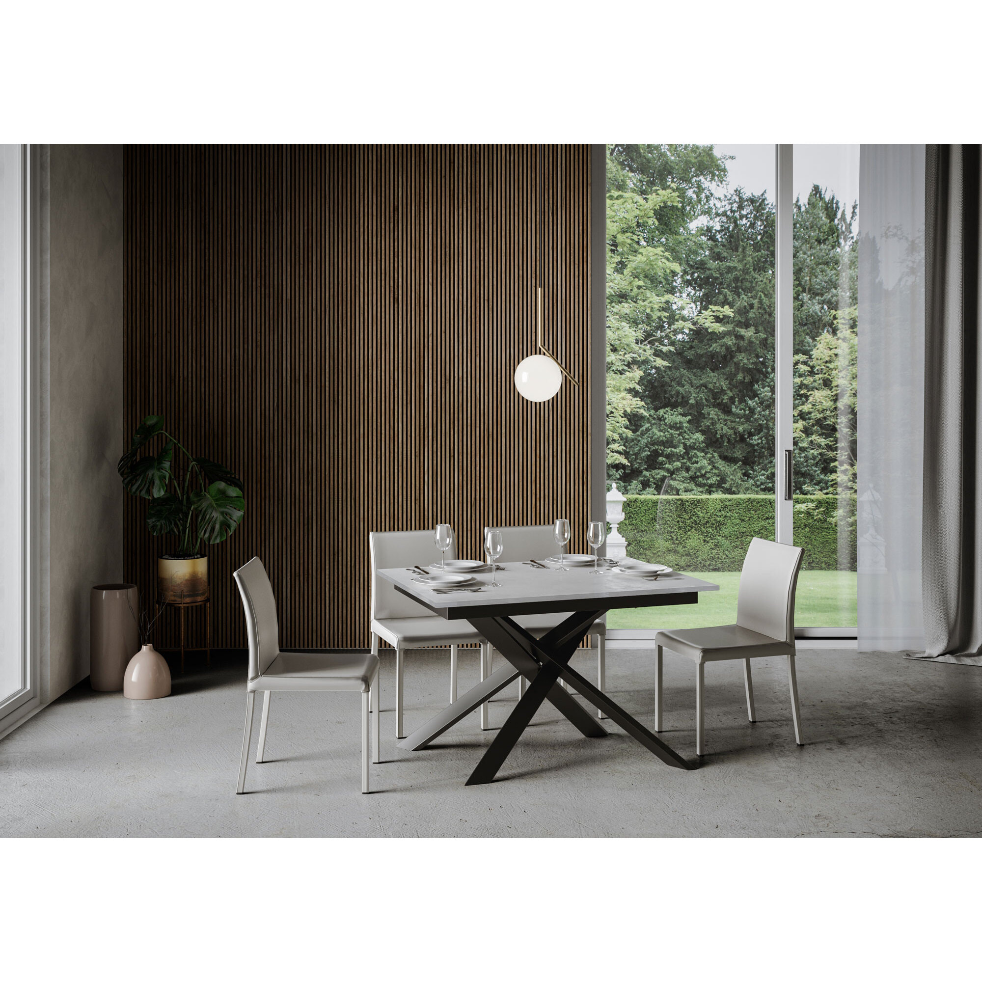 Mesa extensible 90x120/180 cm Ganty Blanco Espatulado con borde a juego estructura Antracita