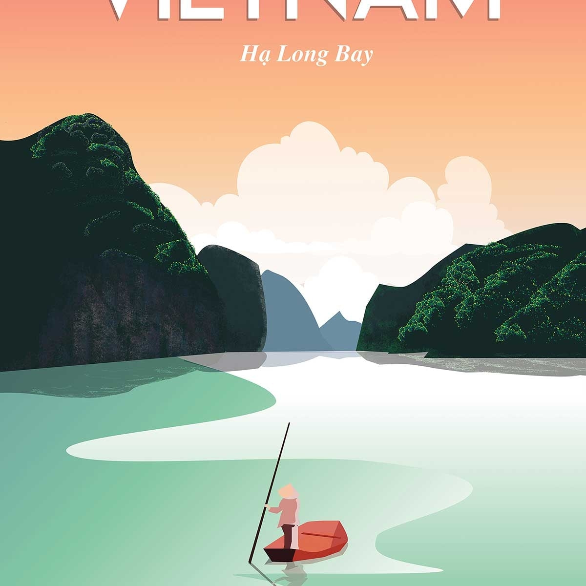Affiche voyage Vietnam Baie Halong Affiche sous cadre bois