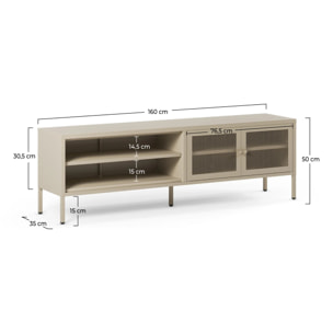 Meuble TV en métal beige 2 portes, 160 cm - Latem