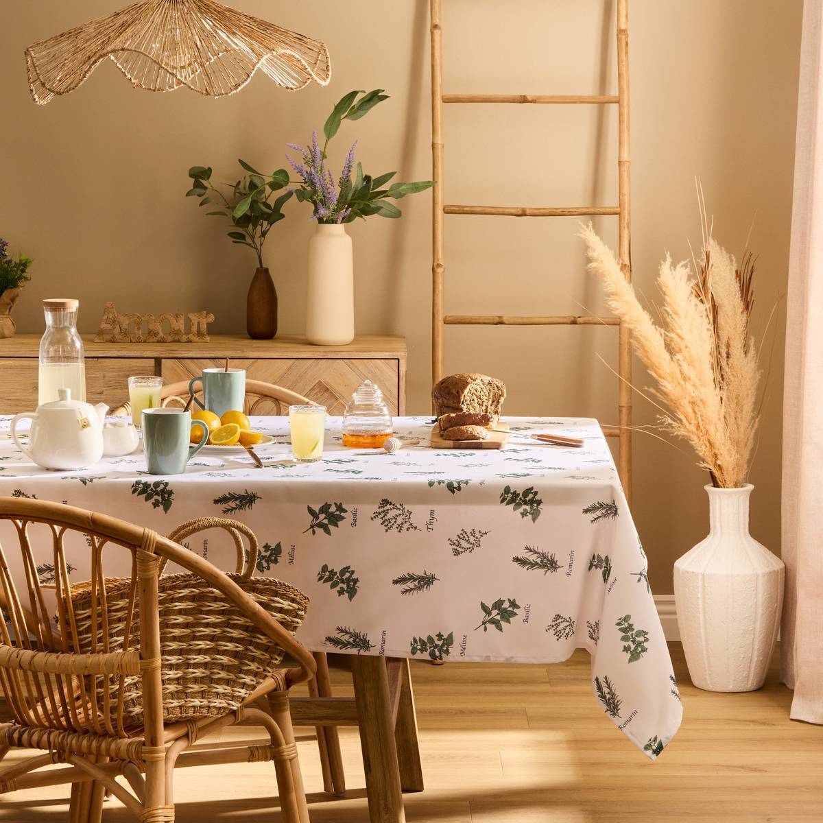 Nappe Garrigue 240x140cm vert clair imprimé aromates