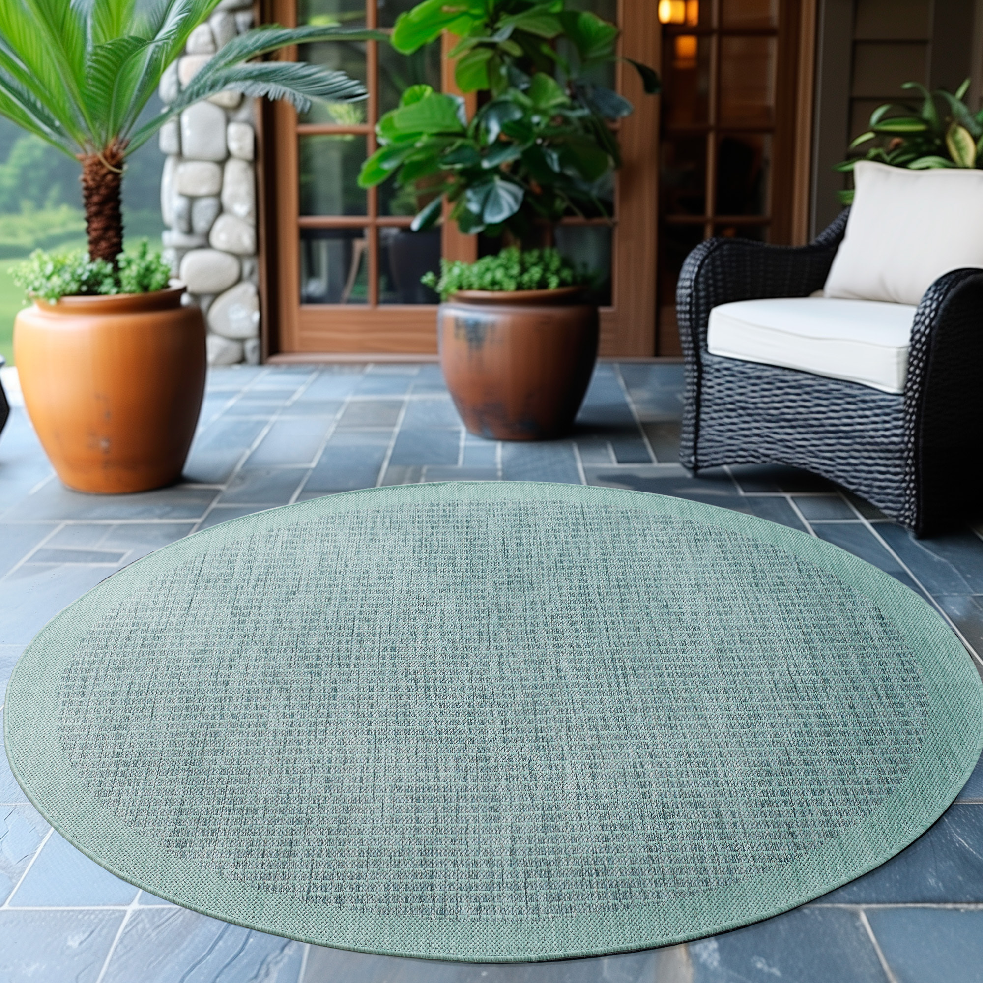 IBIZA - Tapis rond extérieur moderne Bleu