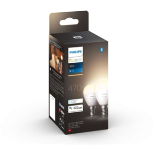 Ampoule LED connectée PHILIPS HUE White E14 Sphérique x2