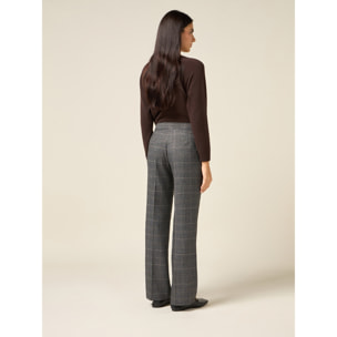 Oltre - Pantalones palazzo de cuadros - Gris