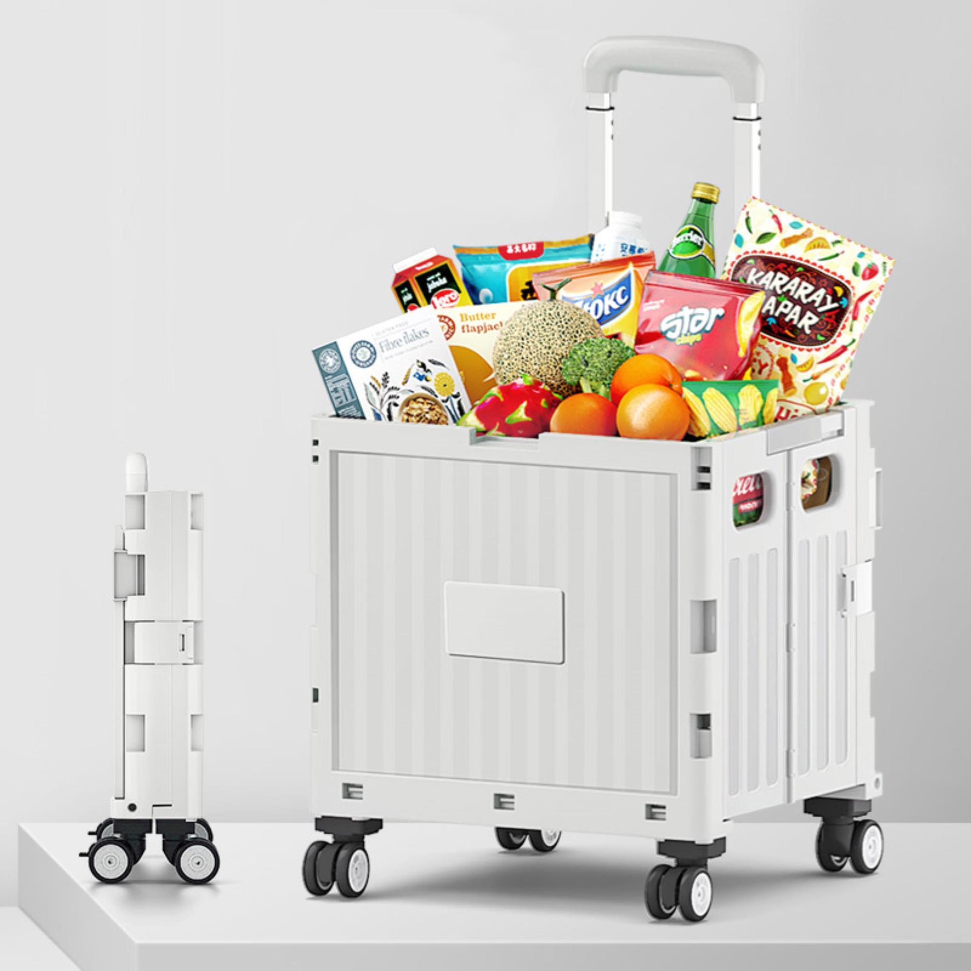 Carrito de almacenaje Plegable 38 × 32,5 × 89,5 cm. con 4 ruedas giratorias de 360º color Gris-32L