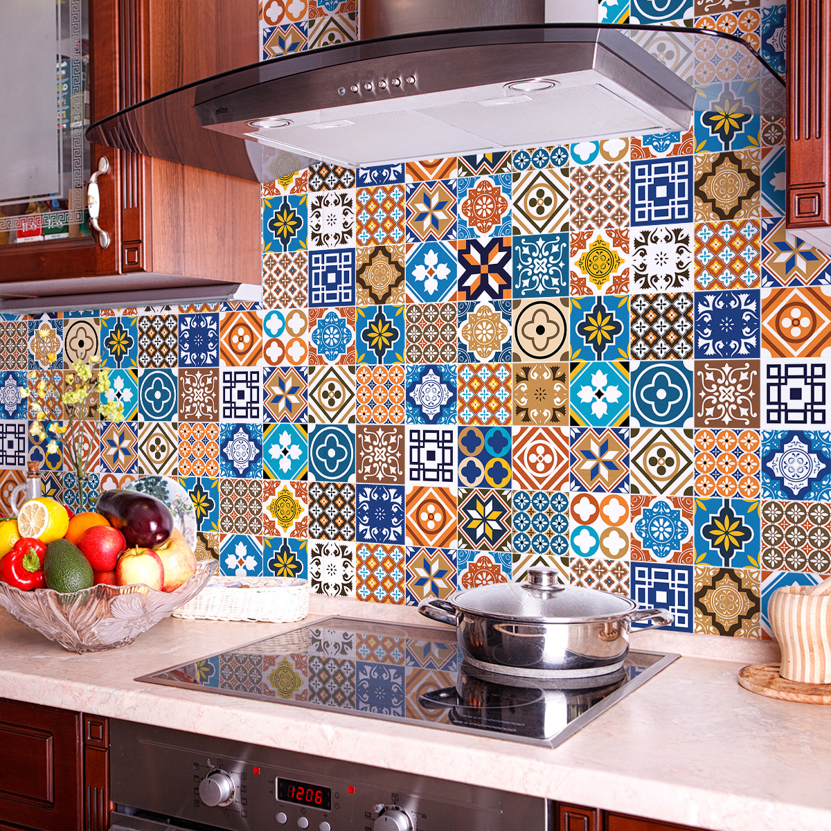 Stickers muraux - Sticker Mural Carrelage adhésif Cuisine Salle de Bain - 60 STICKERS CARREAUX DE CIMENT MILLO