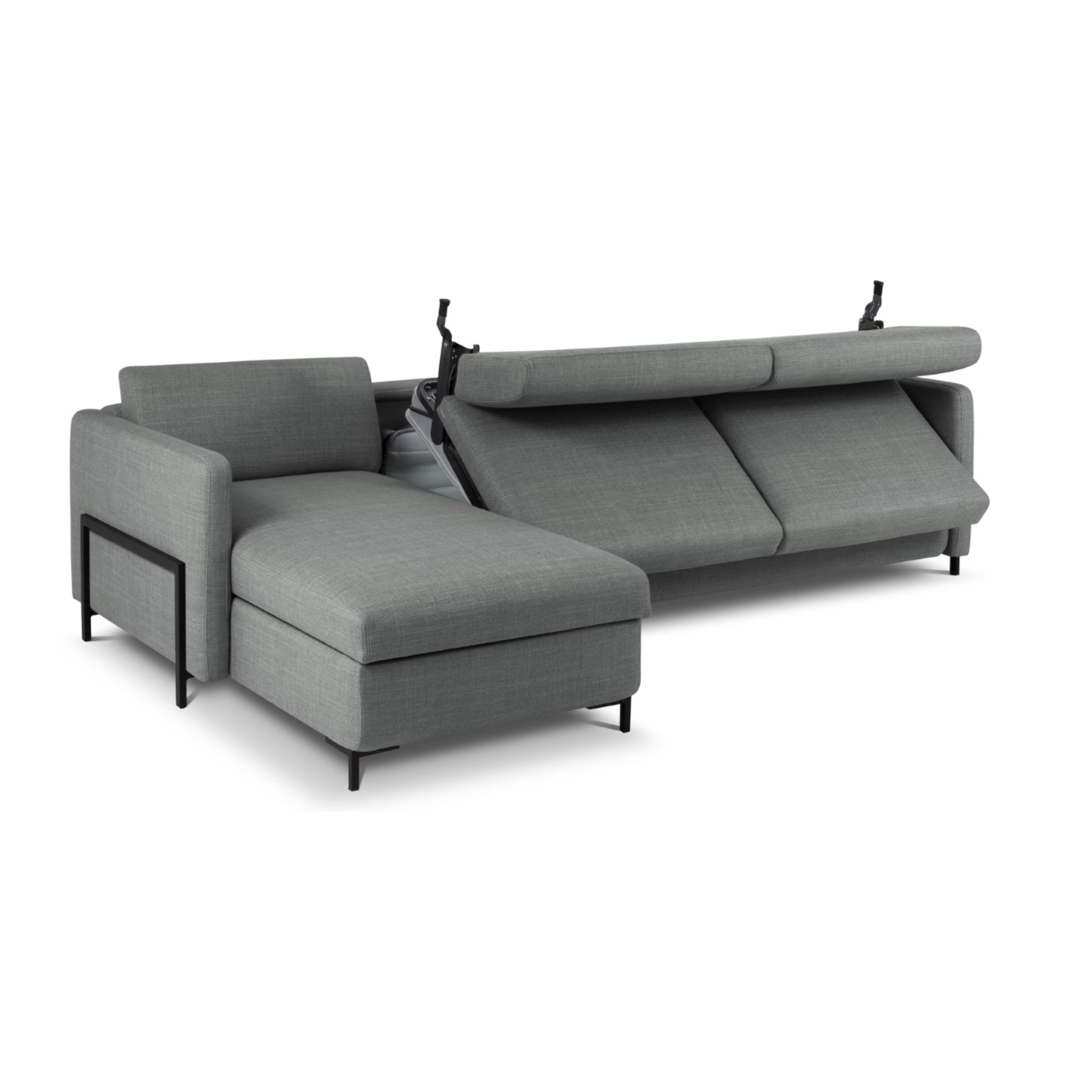 Canapé d'angle gauche convertible avec coffre de rangement "Yanis" 5 places en tissu structurel gris
