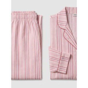 Pijama largo camisero de algodón raya martuca rosa