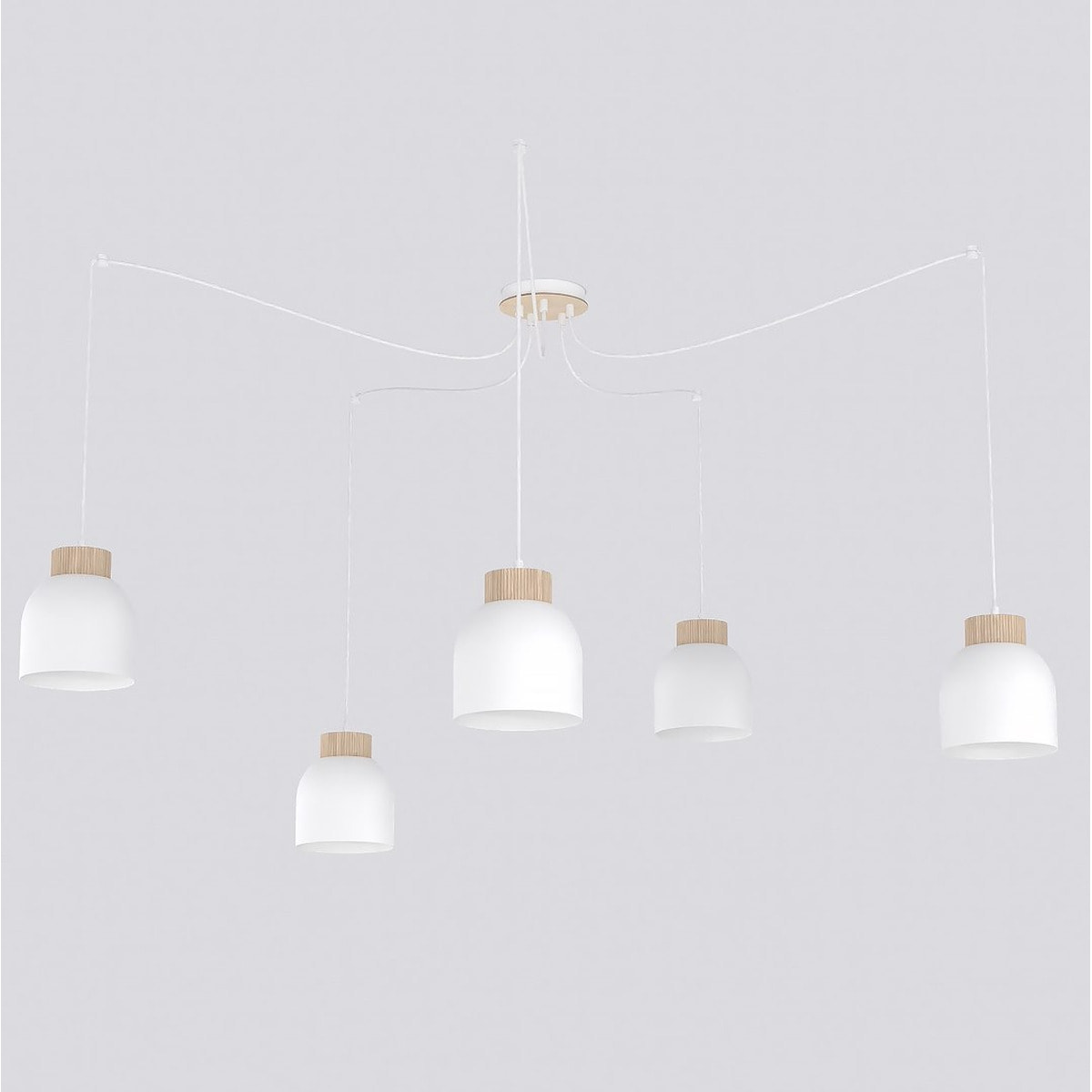 Lampada a sospensione KRU in acciaio bianco opaco e legno