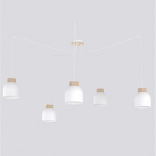 Lampada a sospensione KRU in acciaio bianco opaco e legno