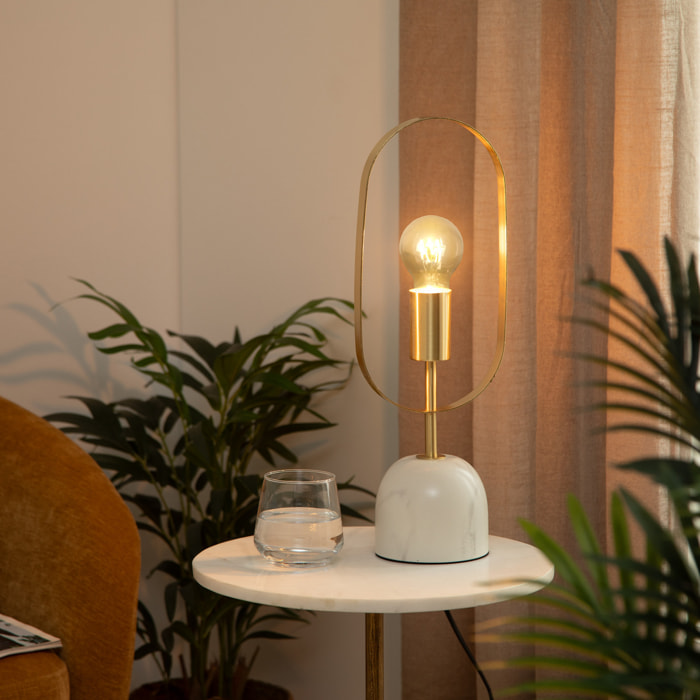 Lampe "Edi" - gris et doré - base effet marbre H44 cm