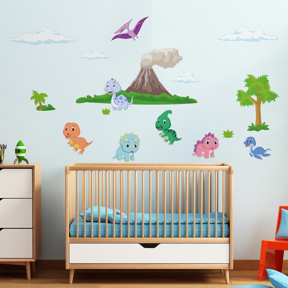 Stickers muraux | Sticker Mural Autocollant - DINOSAURES ET LE VOLCAN - Stickers adhésifs