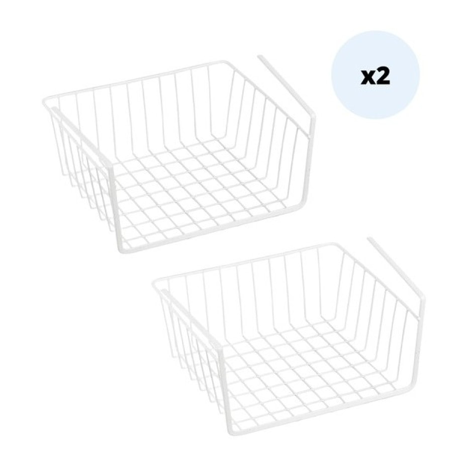 MSV Lot de 2 paniers de rangement sous étagère 30x25,5x14cm en Acier Blanc Mat