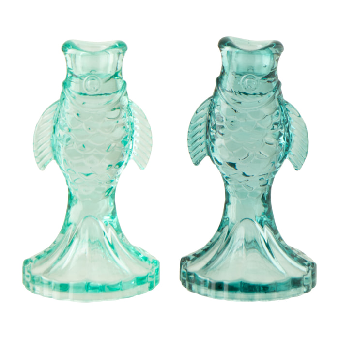 J-Line Chandelier Poisson - verre - bleu clair/turquoise - 2 pièces