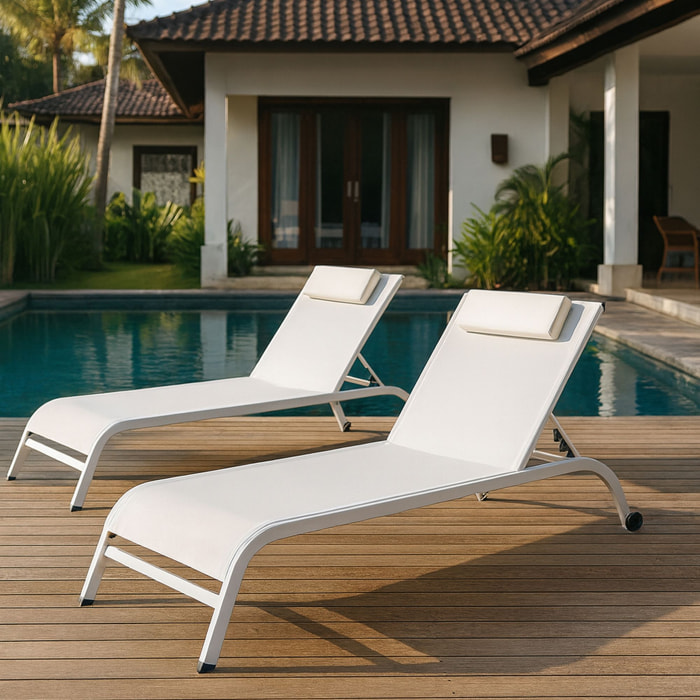 Lot de 2 chaises longues en acier inoxydable blanc NAPOLI