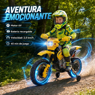HOMCOM Moto Eléctrica para Niños, Moto Eléctrica Infantil con Ruedas de Apoyo Desmontables, Faros, Música, Regalo para Niños 3-6 Años, Amarillo