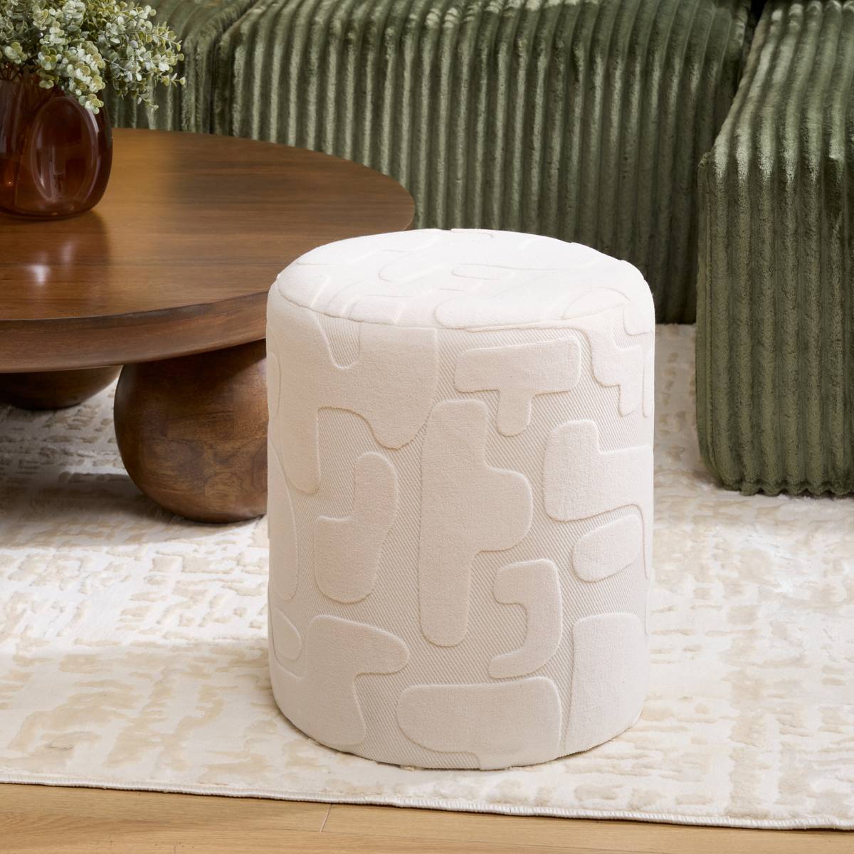 Pouf Rond Delor Blanc 36x40 cm