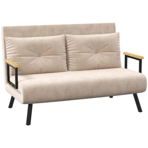 Sofá Cama Convertible 3 en 1 Sillón Cama de 2 Plazas Plegable con Respaldo Ajustable de 5 Niveles y 2 Almohadas Acolchadas para Oficina Dormitorio Salón 102x73x81 cm Beige