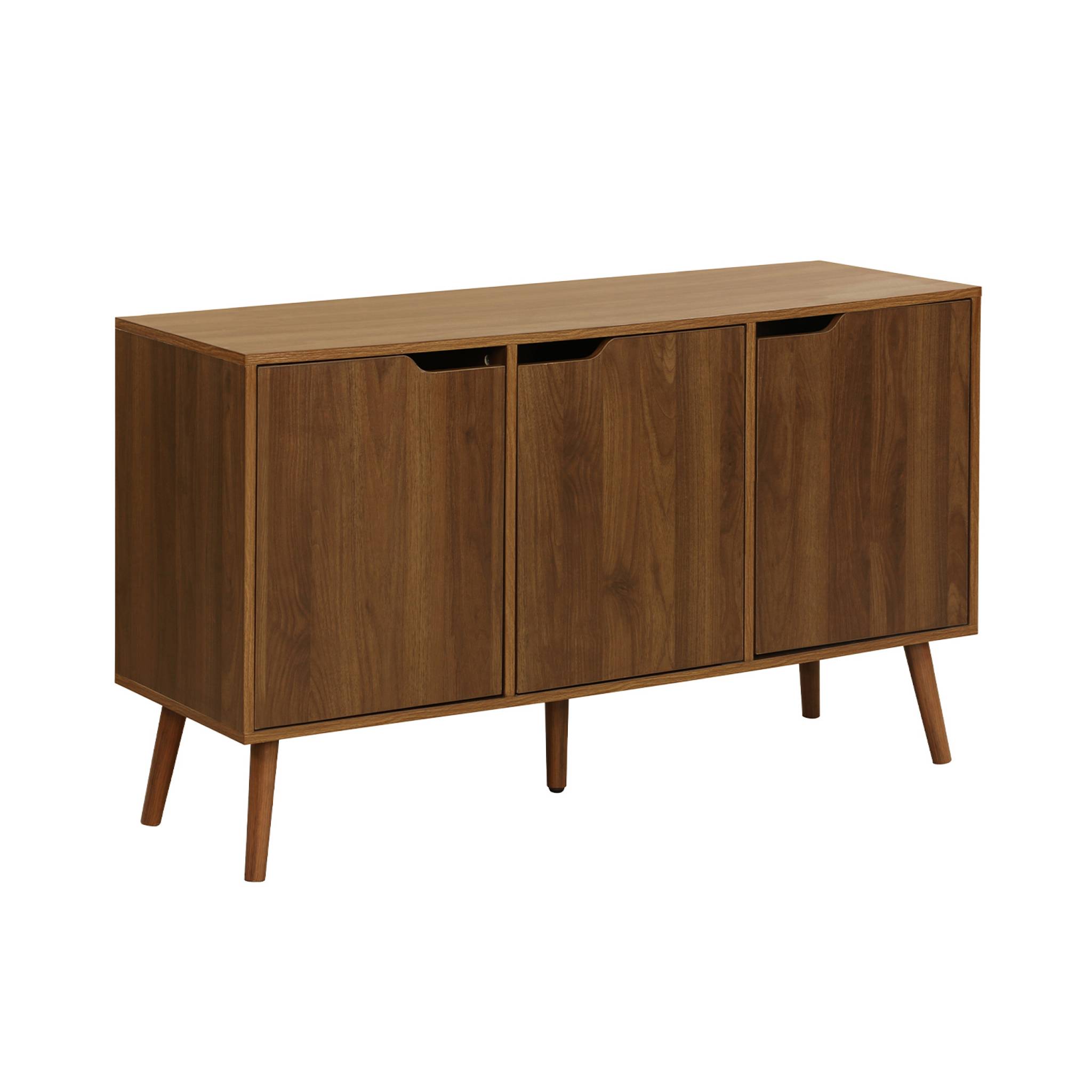 Buffet de rangement effet bois de noyer 3 portes et 3 étagères.  buffet bas. 120cm