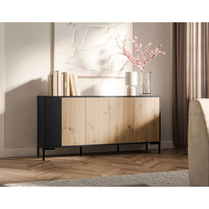 Cambridge - buffet bas - effet bois et noir - 3 portes - 150 cm - Bois / Noir