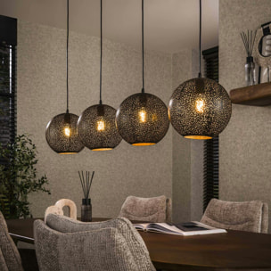 Suspension de table 4 globes métalliques ajourés RALF