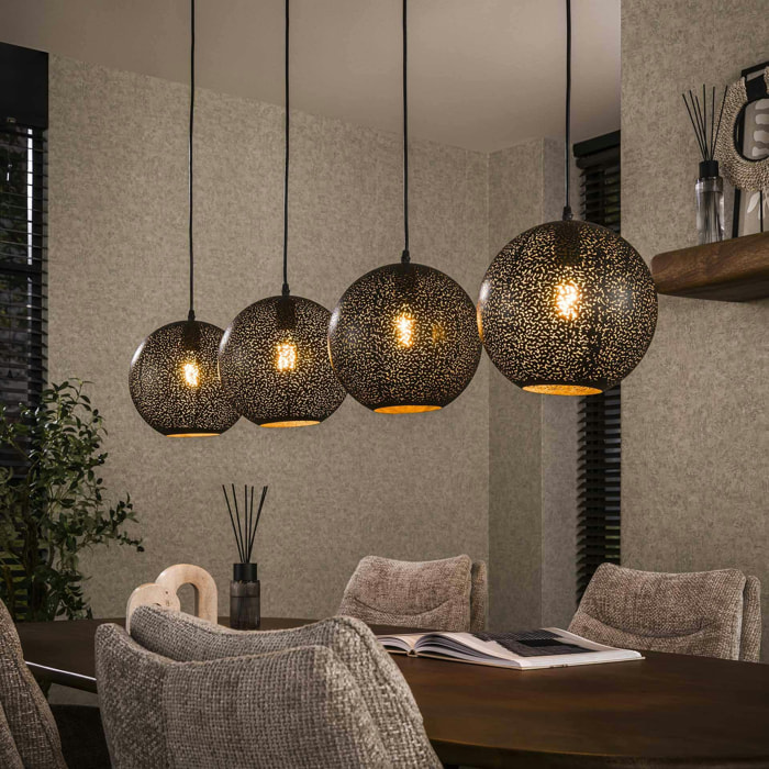 Suspension de table 4 globes métalliques ajourés RALF