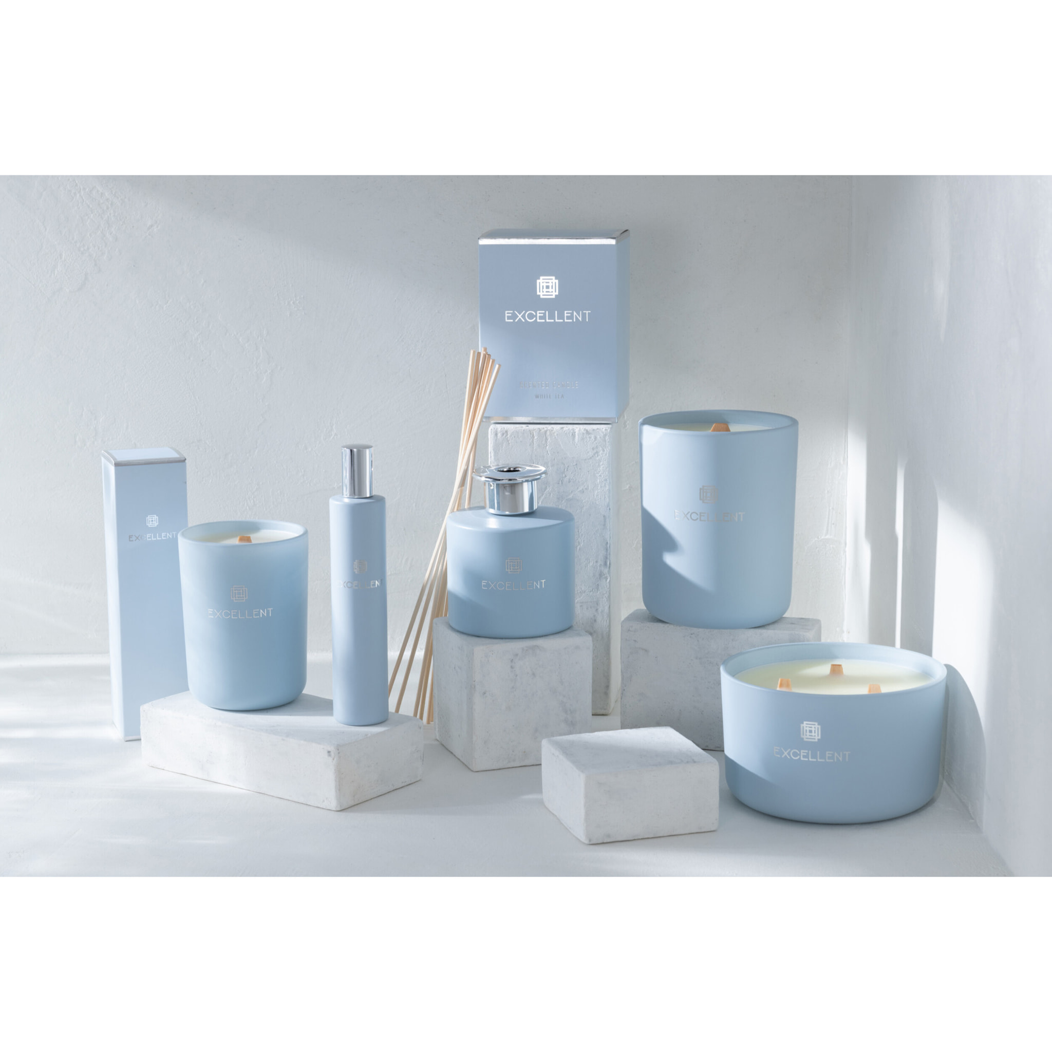 J-Line parfum de maison Excellent – White Tea - verre - bleu clair