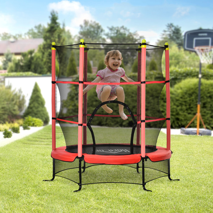 Trampoline enfant Ø 1,63 × 1,63H m filet de sécurité porte zipée couvre-ressorts 6 poteaux rembourrés inclus rouge