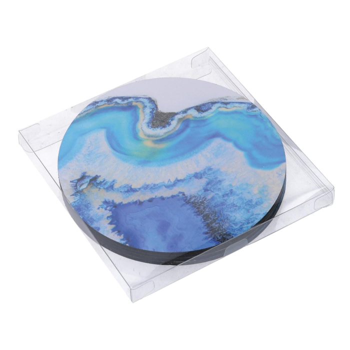 Sottopentola in legno confezione da 4 pezzi azzurro tondo cmø18h0,5