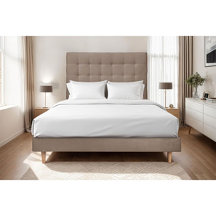 Lit avec tête de lit capitonnée velours et sommier kit Ep14