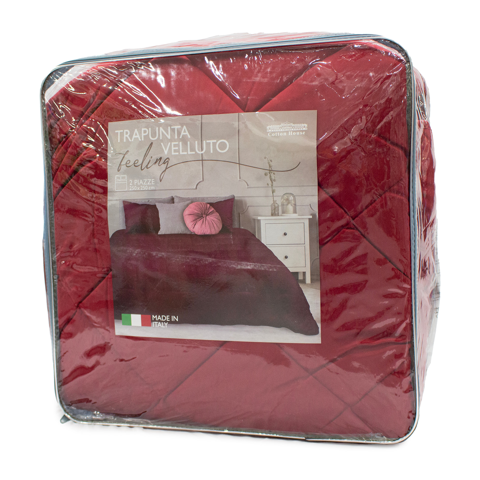 TRAPUNTA INVERNALE MATRIMONIALE IN VELLUTO COL.BORDEAUX MADE IN ITALY