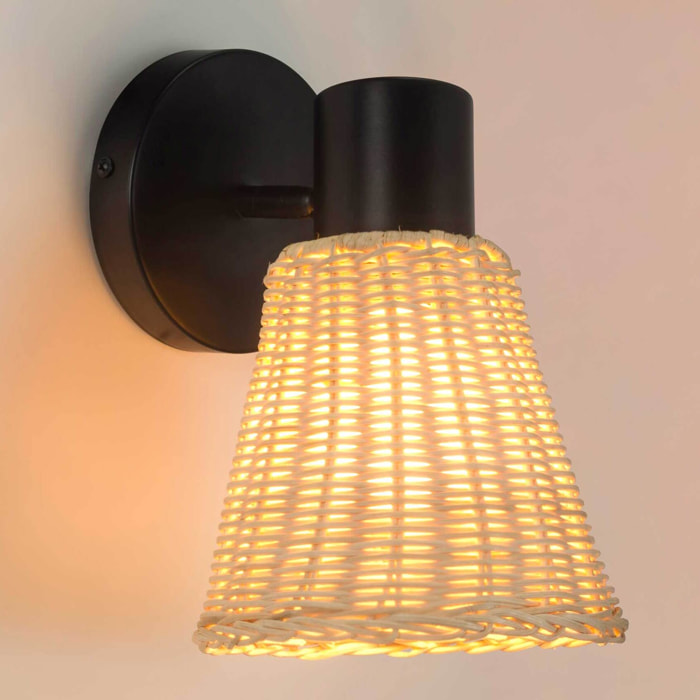 Forlight Nature plafón negro y rattan natural para bombilla E27