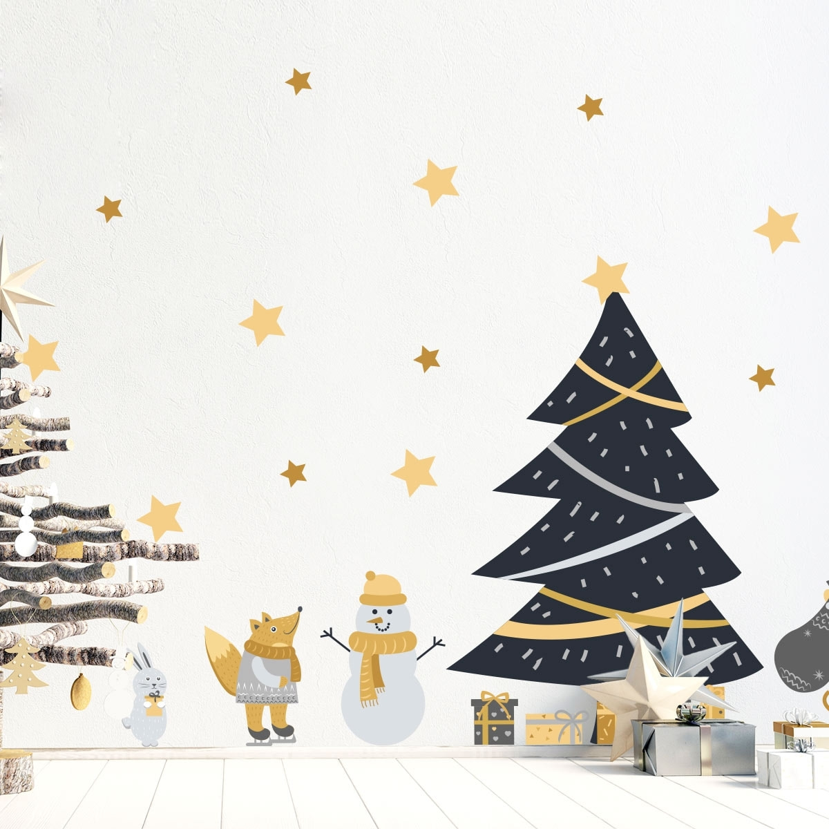 Stickers Noël scandinave sous les étoiles - Autocollants stickers adhésifs noël - décoration fêtes