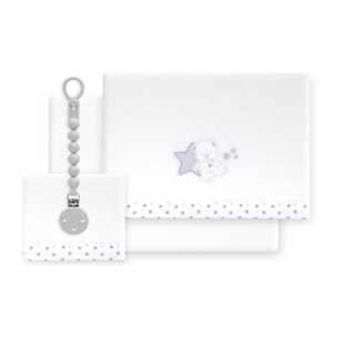 Triptico Cuna Coralina Modelo Osito Sentado + Broche Bco/Gris