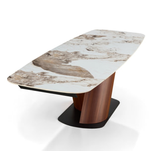 Table à manger extensible Tomasucci JAN, en céramique, marbre onyx, chêne, 180/220/260 × 90 × 75 cm