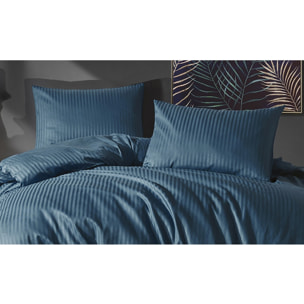Parure housse de couette et taie(s) oreiller 100% Satin de Coton rayé
