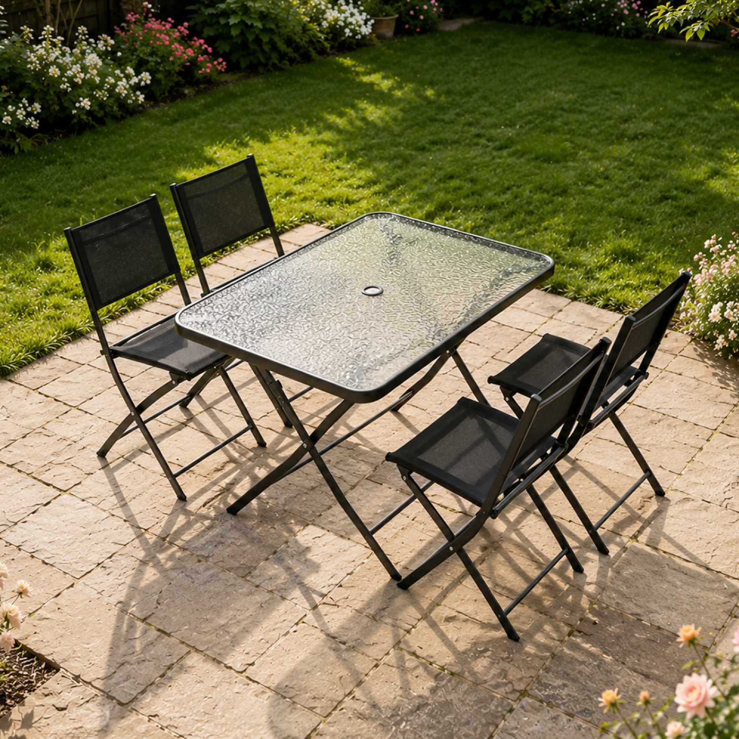 Ensemble table de jardin 130 cm et 4 chaises pliantes JUNON