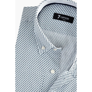 camicia uomo 1 bottone button down slim Armaturato Stampato Bianco e Blu