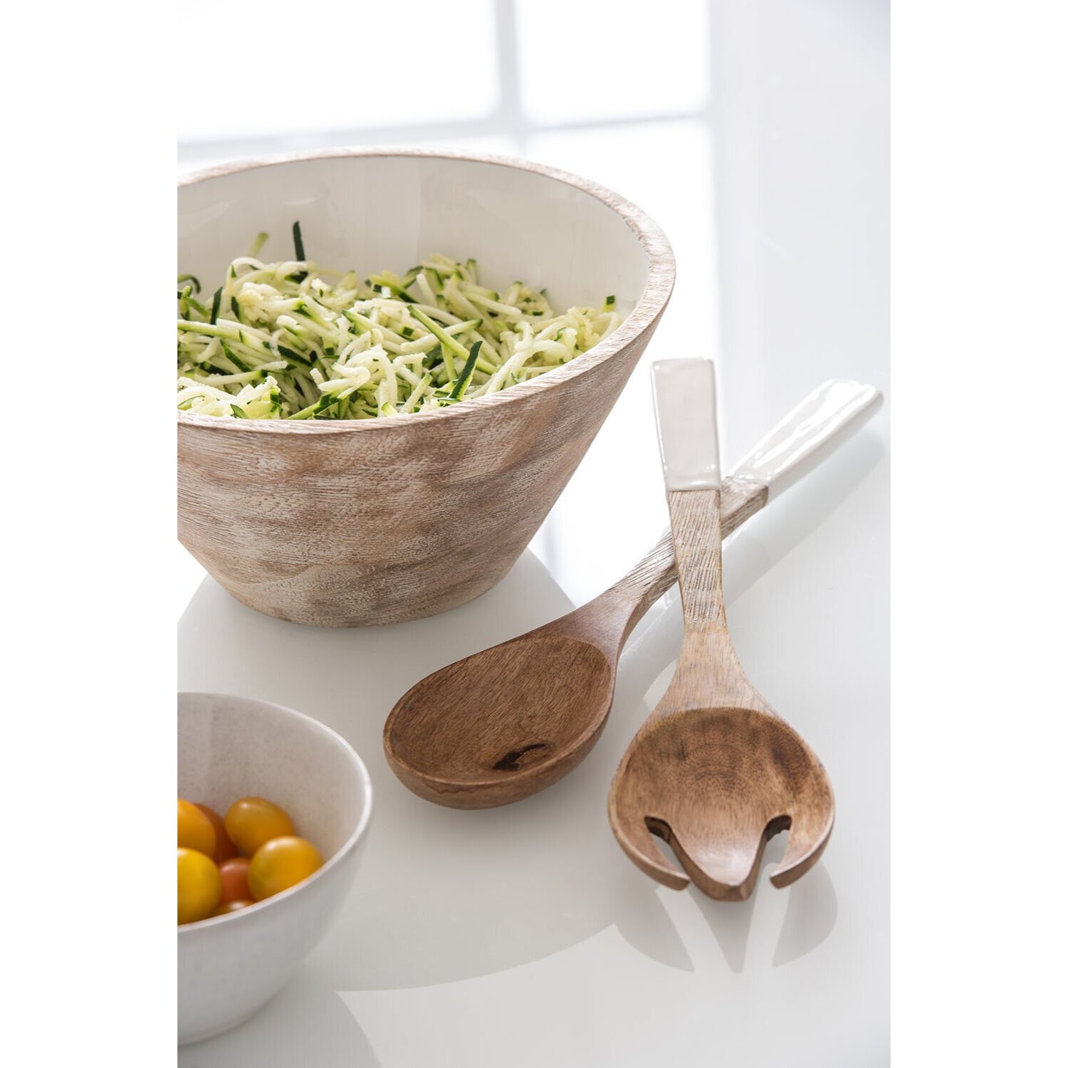 J-Line bol - bois - blanc/naturel - medium