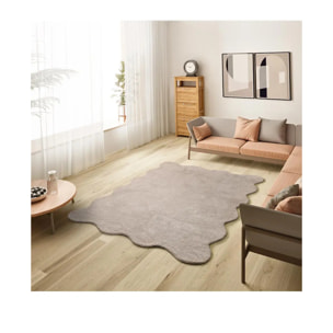 MELLOW Alfombra lavable lisa con borde ondulado piedra, varias medidas disponibles.