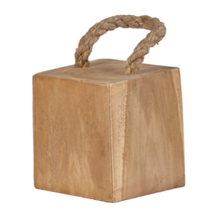 Cale porte carré bois de teck 9 cm avec anse en corde de jute - ELDA