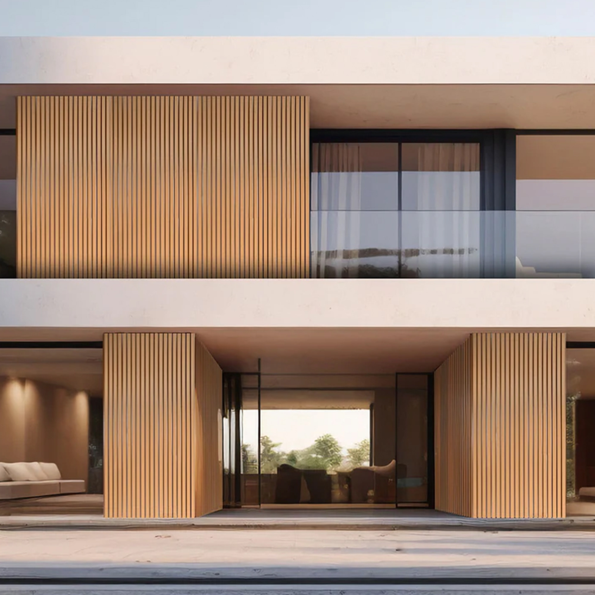 Bach - Set 8 Pannelli Fonoassorbenti Decorativi 150x18 cm per Interno ed Esterno in WPC Oak