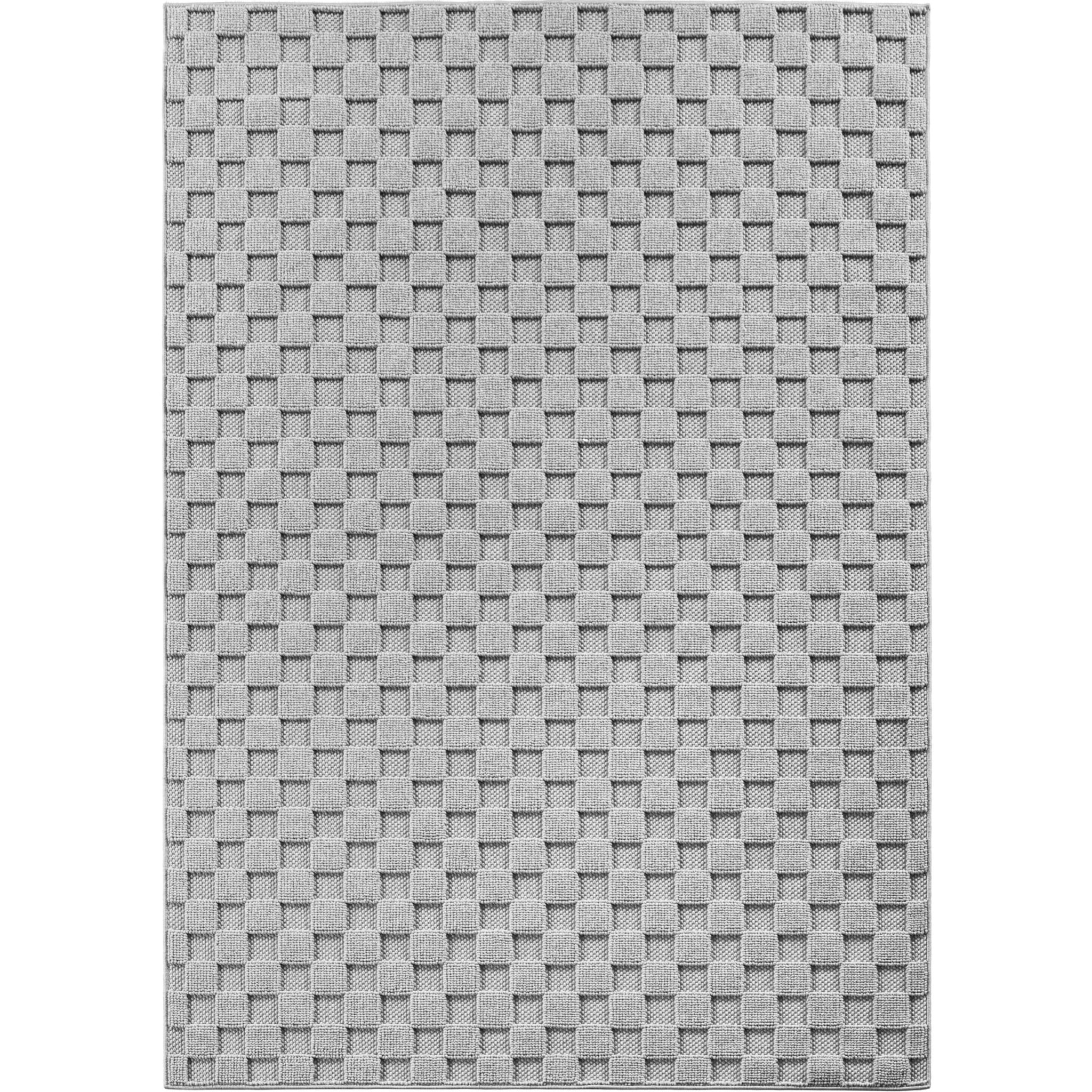 HELIX - Tapis moderne effet laine bouclé à motif damier en relief gris