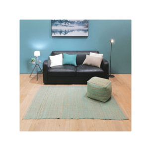 Tapis rectangulaire bleu en cuir et chanvre 120x180cm - BERBERE