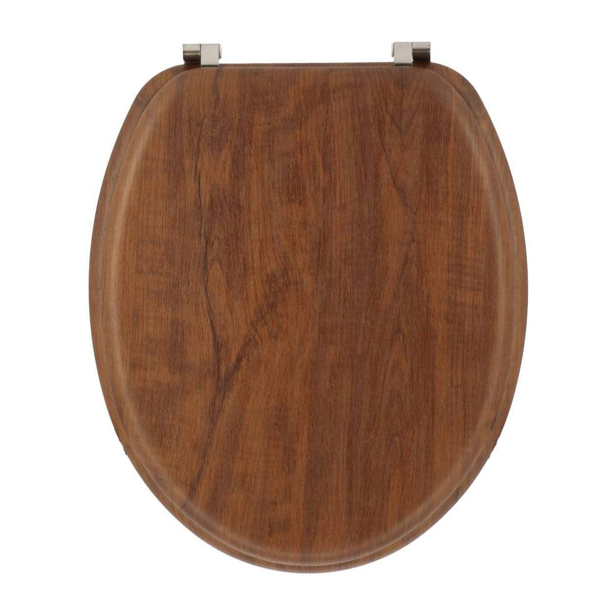 Well home asiento de inodoro mdf con tapa y bisagras de acero inoxidable color madera 37,5x5,5x45cm
