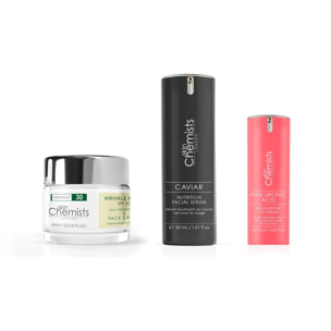 SC Hyaluronic Acid Aqua Repair Eye Serum + Caviar Nutrition Facial Serum + SPF 30 Crema de Día