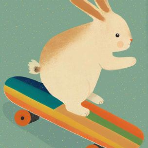 Affiche enfant lapin sur skateboard  Affiche sous cadre bois