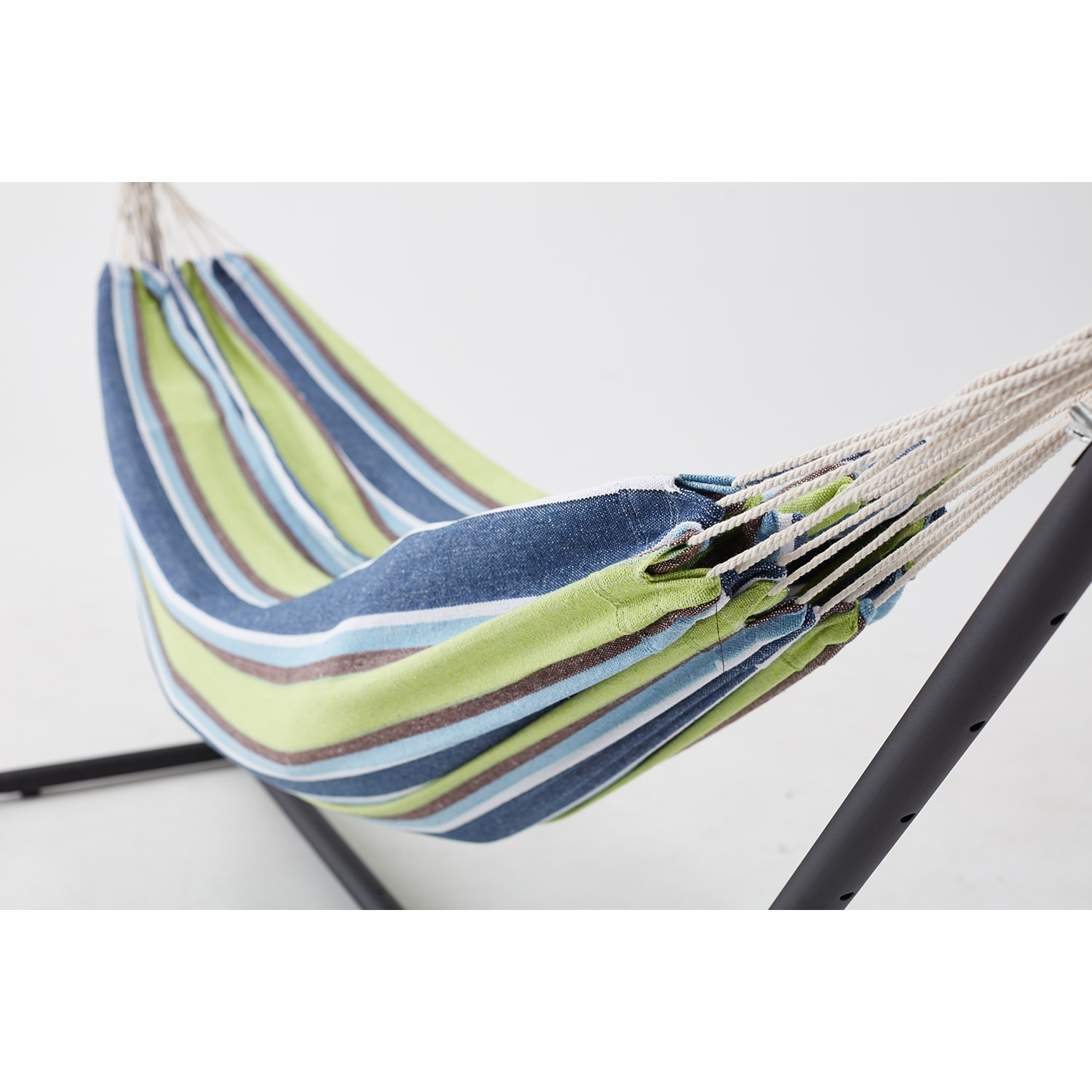 Hamac sur pied 2,6 m avec toile en polyester bleu et vert SAGUEDO