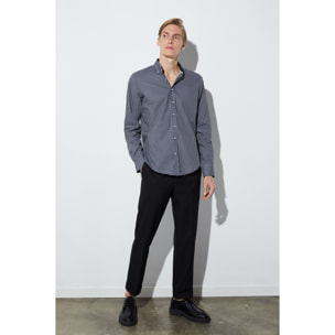 camicia uomo 1 bottone button down slim Popeline Stampato Nero/Bianco